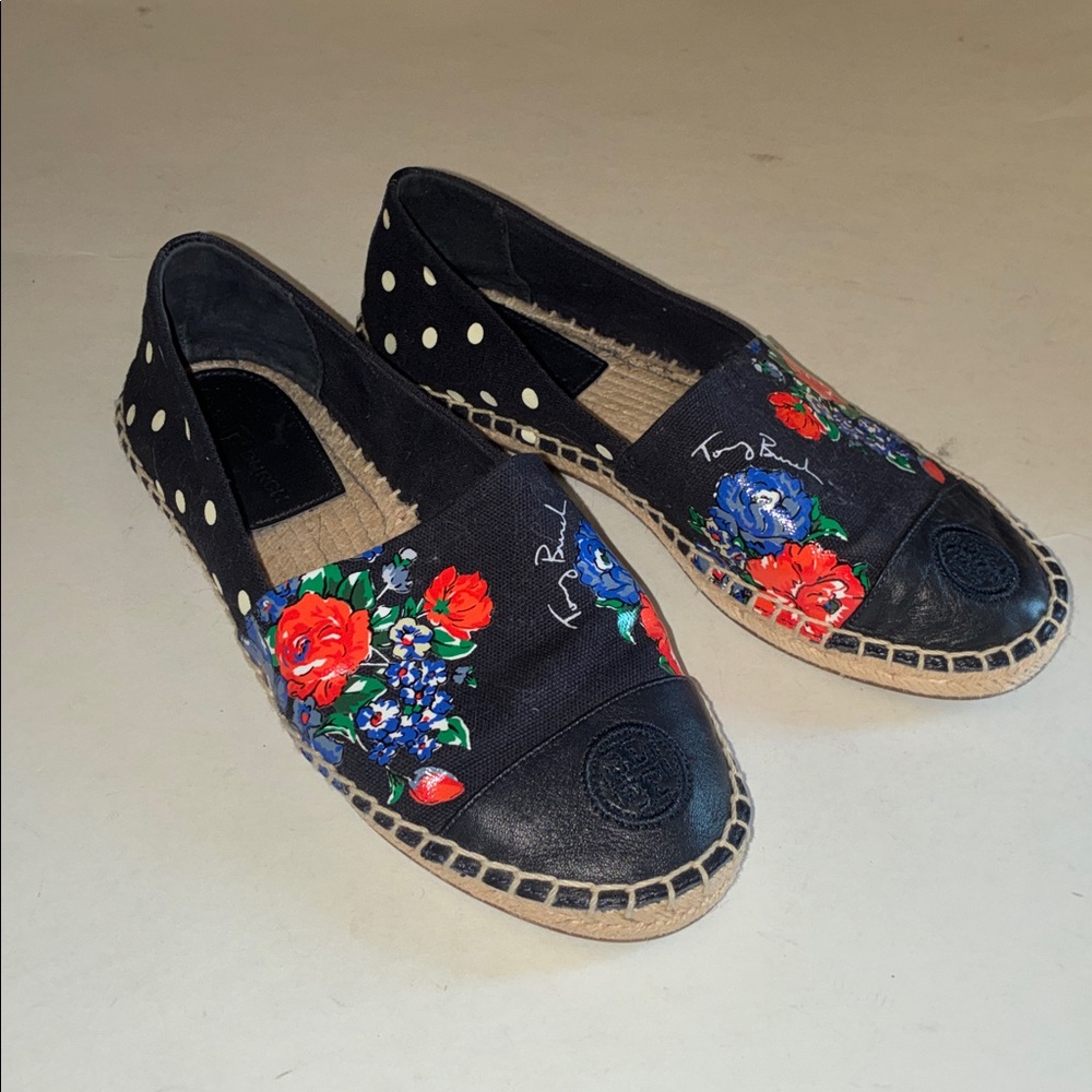 Tory Burch Navy Tea Rose Espadrilles Flats 6.5 - Picture 2 of 9